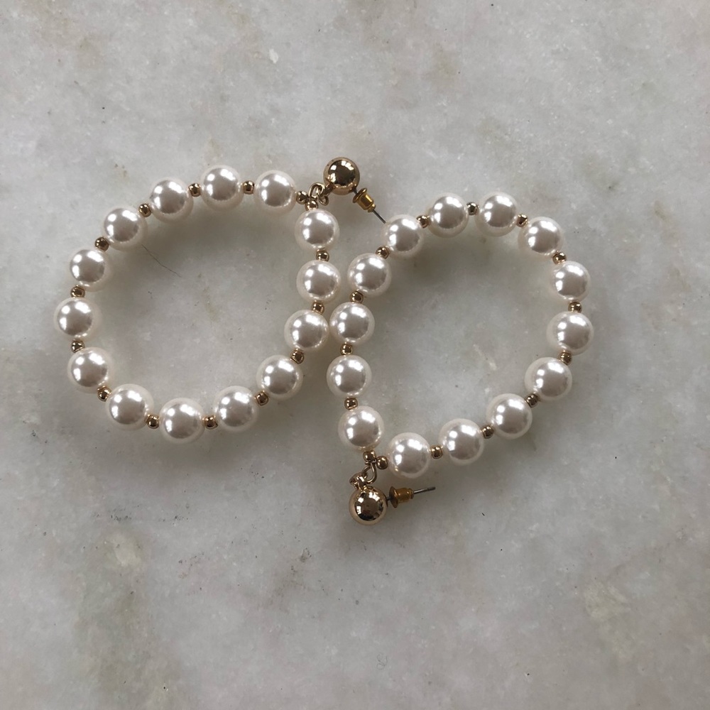 Beautiful pearl studs with pearl hoop dangle